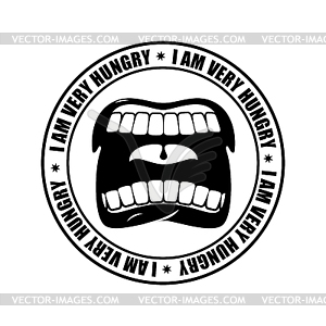 I am very hungry logo. Open mouth and teeth. - vector clip art