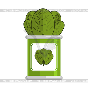 Spinach tin.vegetarian food. Green leaves - vector clipart / vector image