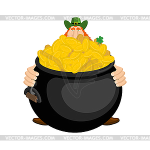 St.Patricks Day. Leprechaun and pot of gold. Magic - vector clipart