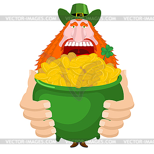 St. Patrick`s Day. Leprechaun and pot of gold. Magi - color vector clipart