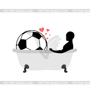Lover Soccer. Man and football ball in bath. Joint - vector image