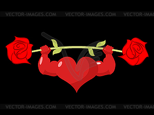 Heart strong. love powerful. Sport barbell rose - vector image