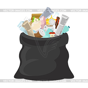 Black garbage bag open. sack Rubbish. sackful trash - vector clip art