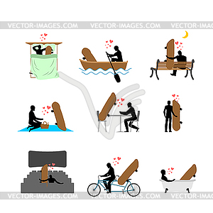 Lover skateboarding set. Man and Skateboard in movi - vector image