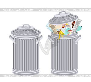 Trash can with Rubbish . Wheelie bin with Garbage - royalty-free vector image