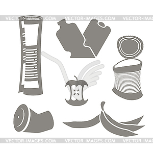 Garbage set. Rubbish icon collection. trash sign. - white & black vector clipart