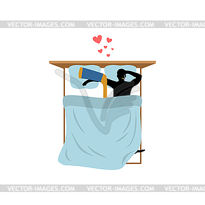 Lover hockey. Guy and hockey stick in bed. Lovers i - vector clipart