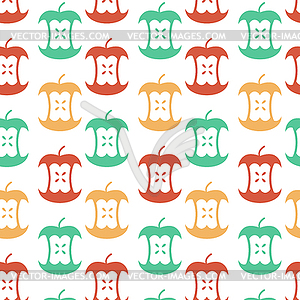 Apple core seamless pattern. Fruit trash ornament. - color vector clipart