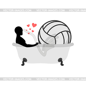 Lover volleyball. Man and ball in bath. Joint - vector image