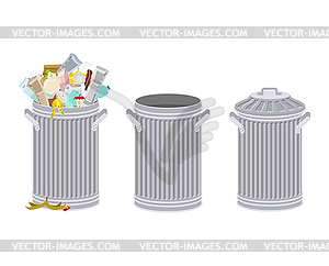 Trash can with Rubbish . Wheelie bin with Garbage - vector clip art