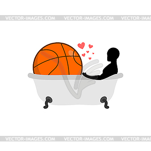 Любовник Баскетбол. Человек и шар в ванне. совместная - векторная иллюстрация