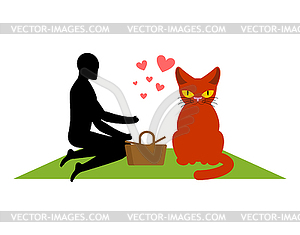 Cat lover on picnic. my kitty. blanket and basket - vector clipart