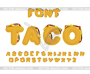 Taco font. Mexican fast food ABC. Tacos alphabet. - vector clipart / vector image