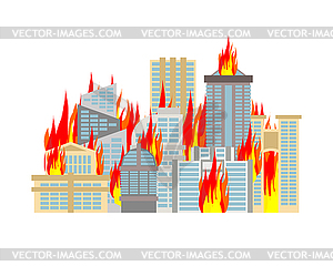 City fire. town on flames. Buildings burn - vector image