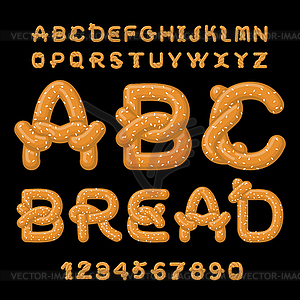Хлеб ABC. Крендель шрифта. Пищевая алфавит. - векторный эскиз