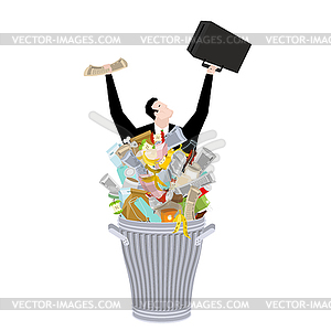 Businessman in Trash can. Business of garbage. Tie - vector clipart