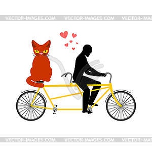 Cat lover on tandem. my kitty. Lovers of cycling. - vector clipart