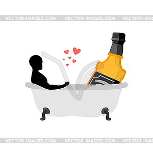 Lover alcohol drink. Man and bottle of whiskey in - vector clipart