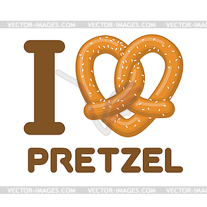 I Love pretzel. snack heart. Food lover sign. - vector image