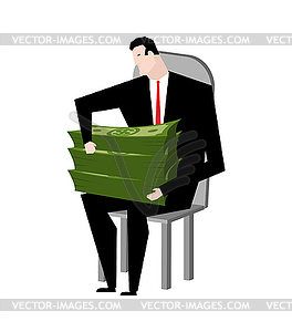 Businessman fondling money. Boss and bundle of - vector clipart