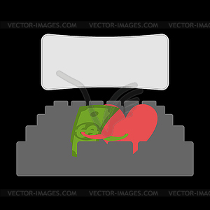 Love and money in cinema. Selling love. Dollar and - vector image