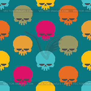 Skull pixel art seamless pattern. head of skeleton - vector clipart