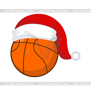 Basketball in cap Santa Claus. Sports New Year and - vector clipart