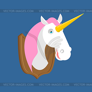 Unicorn head hunting trophy. Magic animal with horn - vector image