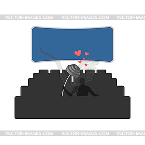 Lover Fitness sport. Man and barbell in cinema. - stock vector clipart