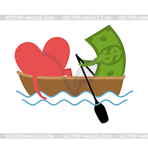 Love and money Ride in boat. Selling love. Dollar - royalty-free vector image