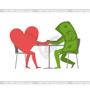 Love and money in cafe. Selling love. Dollar and - vector image