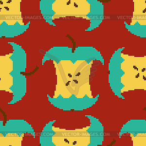 Apple core pixel art seamless pattern. pixelated - vector image