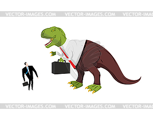Dinosaur boss screaming at subordinate. Angry Dino - vector clipart