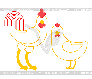 Rooster and chicken. Farm bird - vector image