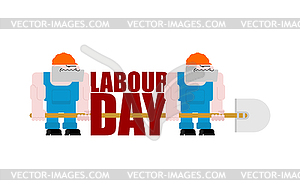 Labor Day logo. Workers and shovels. Sign for - royalty-free vector clipart