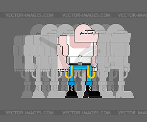 Skinhead gang. Football fan. Evil bad bully - royalty-free vector clipart