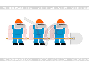 Worker with shovel. Worker in helmet and blue - vector image