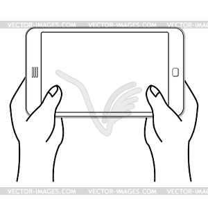 Two Hand and tablet smartphone. Man is holding - vector image