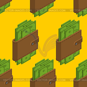 Money in wallet seamless pattern. Cash in purse - vector clip art