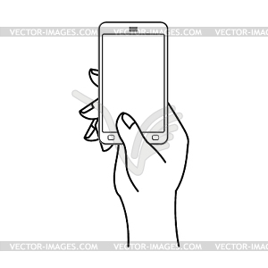 Hand and mobile phone. Man is holding smartphone. - vector image