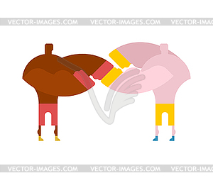 Boxing fight. Two fighters box. Athletes in - vector image