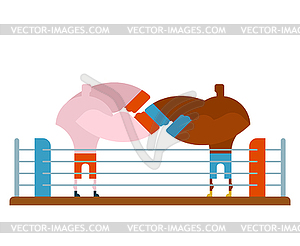 Boxing fight in ring. Two fighters box. Athletes - vector clip art