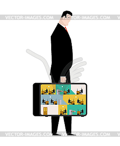 Office in case. mobile Workplace in suitcase. - vector clipart