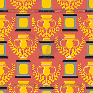 Winner cup gold seamless pattern. Prize of - vector clipart