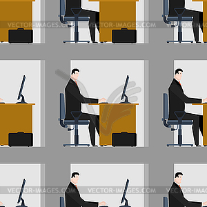 Office Working on computer seamless pattern. Manage - vector clipart