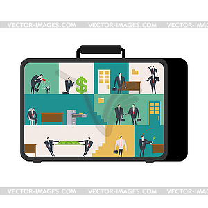 Office in case. mobile Workplace in suitcase. - vector clipart