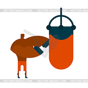 Boxer and punching bag. Sports Training. punch power - vector clipart