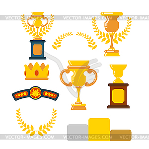 Awards winner set. Cups and olive branch. Prize of - vector clip art
