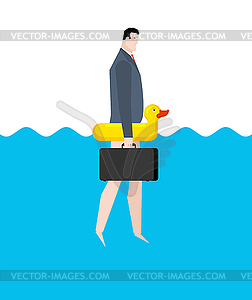 Businessman and inflatable duck. Manager on vacatio - royalty-free vector image