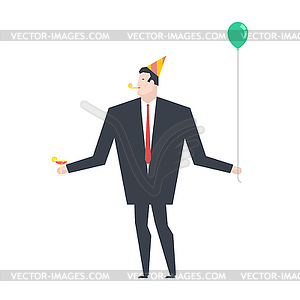 Businessman at party. Celebratory cap and Party - vector clip art